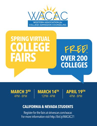 text bubbles advertising a spring college fair